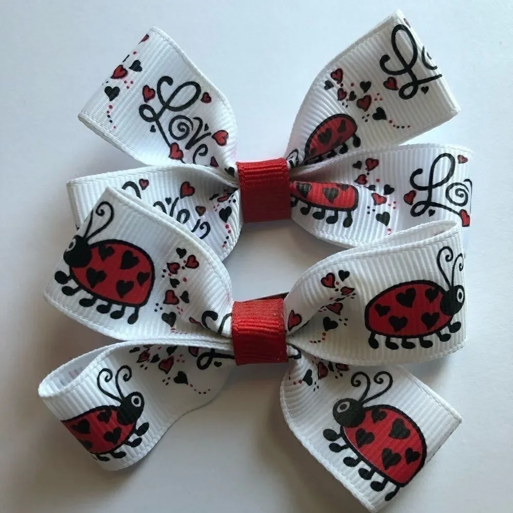 Bow pair hair bows accessories Love bug ladybug